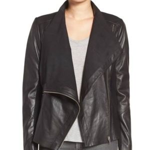 Trouve Drape Front Raw Edge Leather Jacket